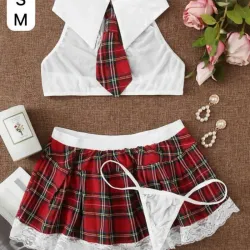 🔴 Conjunto de lencería roja encaje + tiras cruzadas – Talla S