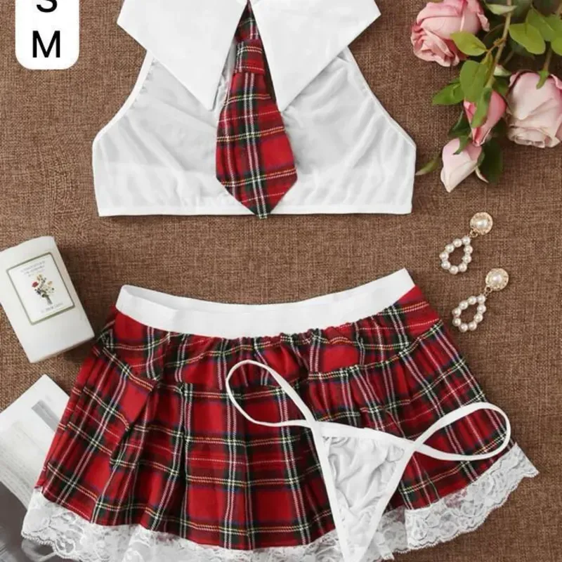 🔴 Conjunto de lencería roja encaje + tiras cruzadas – Talla S