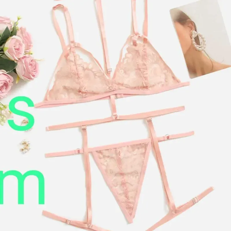 🌷 Conjunto de lencería rosa encaje + ligas – Unitalla Romanticismo estructurado, diseño que acaricia.