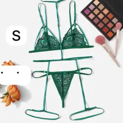 💚 Conjunto de lencería verde encaje + tiras – Talla S