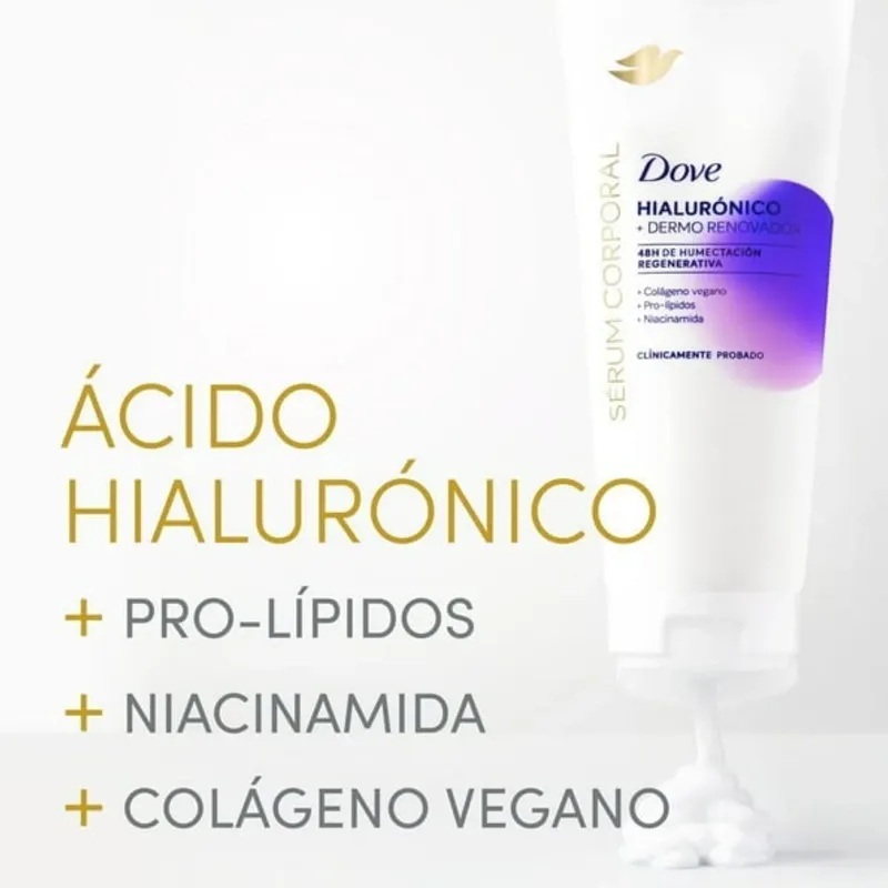 💜Dove Sérum Corporal Hialurónico + Dermo Renovador 200ml – Crema Hidratante para Piel Seca y Extra Seca