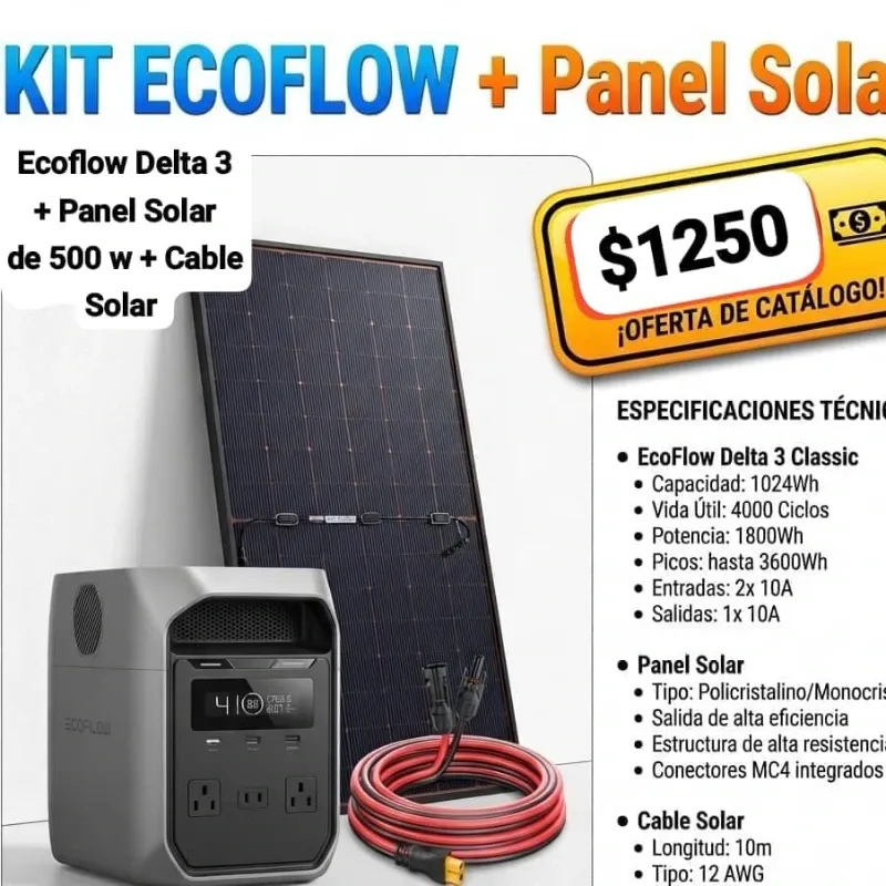 _ECOFLOW DELTA 3 + PANEL SOLAR DE 500 WATTS + CABLE SOLAR CON CONECTOR_*