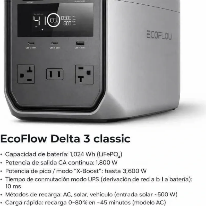😎🔌Estación Eléctrica ECOFLOW DELTA 3 CLÁSICA de 1024wh (3600w), en 750 USD.