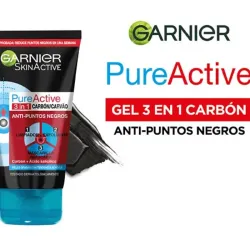 🖤Garnier SkinActive PureActive Gel 3 en 1 Carbón 150ml – Limpiador, Exfoliante y Mascarilla Facial Anti-Puntos Negros para Piel Grasa