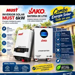 Inversor MUST de 6kWh (110v y 220v) ➕ Bateria SAKO de 15kWh, en 4400 USD. Transporte incluido 🚗  *Garantía 1 mes*