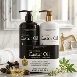 👨‍👩‍👦‍👦Kit Familiar SJ Beauty Co Replenishing Castor Oil – Champú + Acondicionador 1892 ml (64 Fl Oz)