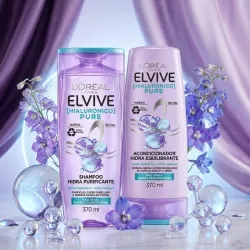 💜​Kit L'Oréal Paris Elvive Hialurónico Pure – Champú Hidra Purificante 370 ml + Acondicionador Hidra Equilibrante 370 ml