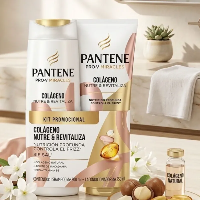 🤍Kit Pantene Pro-V Miracles Colágeno Nutre y Revitaliza – Champú 300 ml + Acondicionador 250 ml