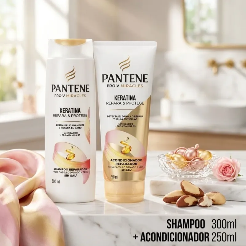 Kit Pantene Pro-V Miracles Keratina Repara & Protege – Champú 300 ml + Acondicionador 250 ml