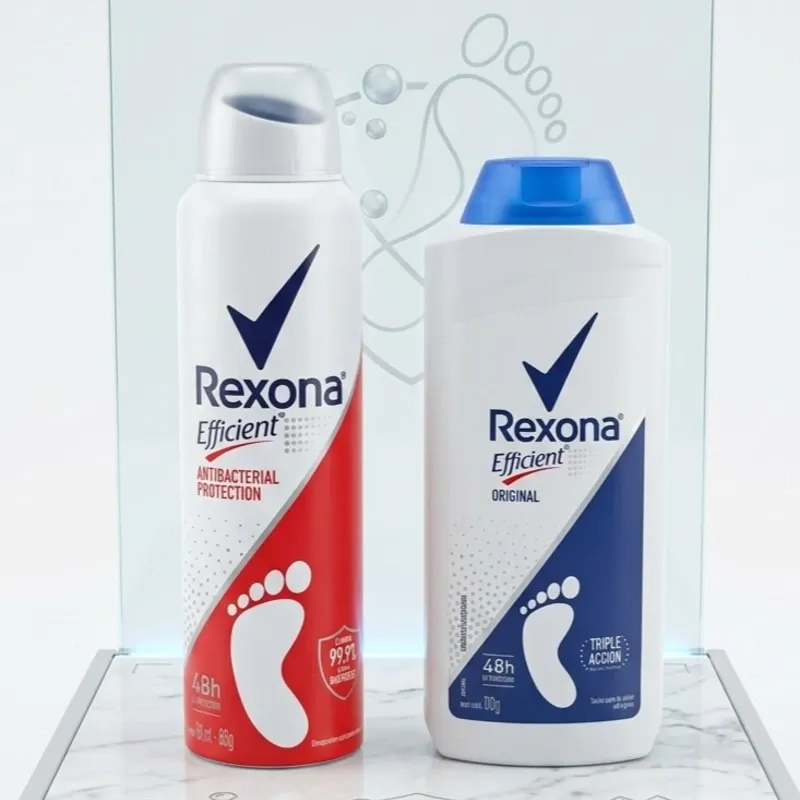 👣Kit Rexona Efficient Pies: Aerosol Antibacterial + Talco Triple Acción (Protección Extrema 48h)