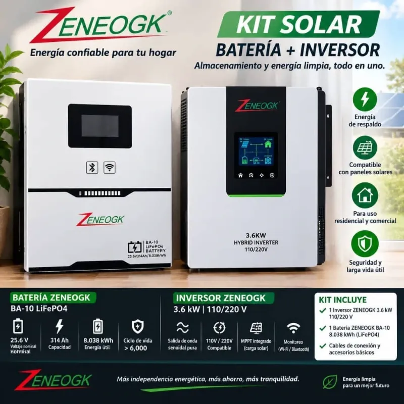 🔋 KIT SOLAR ZENEOGK | 3.6 kW + BATERÍA LiFePO4