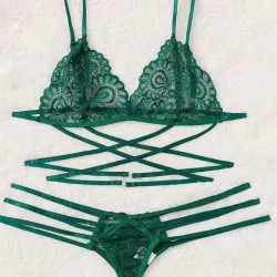 💚 Lencería verde encaje y tiras cruzadas