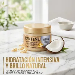 🥥Mascarilla Intensiva Pantene Hidrata Concentrado Hidratante – Pote con Aceite de Coco y Perlas Pro-V