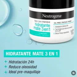 💚​Neutrogena Face Care Intensive Hidratante Mate 3 en 1 100g – Crema Facial Gel Oil Free con D-Pantenol y Textura Primer