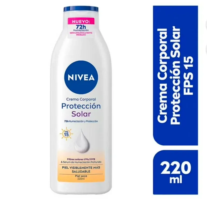 🌞Nivea Crema Corporal Protección Solar FPS 15 220ml – Crema Hidratante 72h con Filtros UVA/UVB para Piel Seca