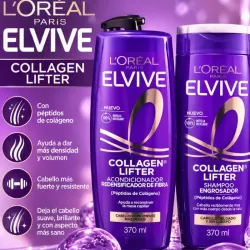 💜✨ ¡NUEVO ELVIVE COLLAGEN LIFTER! ✨💜 Dale a tu cabello el cuidado que se merece. 😍 🧴 Champú engrosador – 370 ml 💜 Acondicionador redensificador de fibra – 370 ml ✨ Con péptidos de colágeno 💇♀️