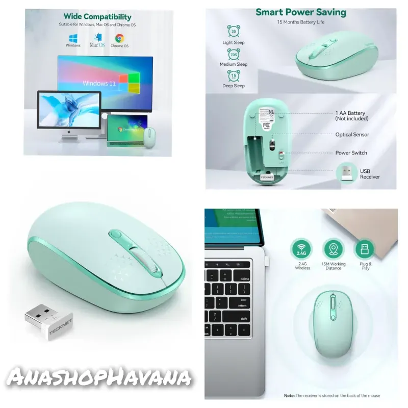 💚✨ Nuevo Ratón Inalámbrico TECKNET Mint Green ✨💚