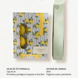 🌞Pack "Verano en Calma": Set de 24 Velas de Té Citronella + Difusor de Láminas "Citronella Calm"