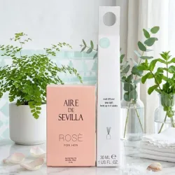 🌸🤍Set "Brisa y Rosas": Perfume Aire de Sevilla Rosé + Difusor de Varillas Sea Salt (Sal Marina)