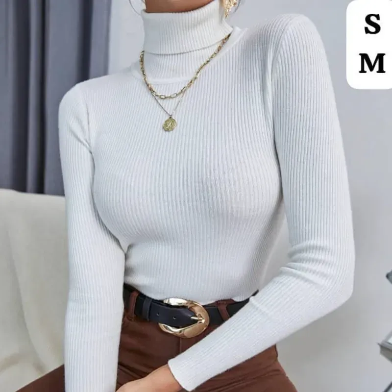 🤍 Suéter Blanco de Cuello Alto – Elegancia básica con toque moderno