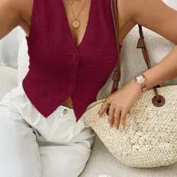 ❤️ Top Red Textured – Elegancia vibrante con estructura visual y detalle artesanal