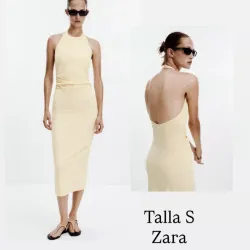 ✨️👗​Vestido Midi Zara "Soft Vanilla" — Cuello Halter con Espalda Descubierta y Detalle Fruncido — Talla S