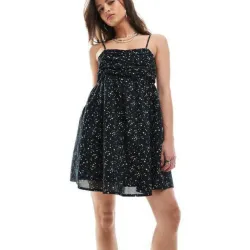 👗🖤Vestido Mini Stradivarius "Stellar Night" — Corte Imperio con Drapeado y Estampado Galáctico — Talla M