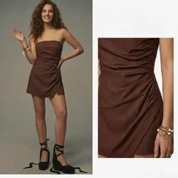 🧡Vestido Mini Zara "Coffee Seduction" — Escote Palabra de Honor con Drapeado Lateral y Bajo Asimétrico