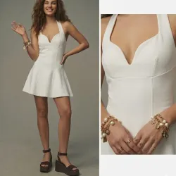 🤍Vestido Mini Zara "Pure Elegance" — Corte Halter con Escote Corazón y Falda de Vuelo — Talla M