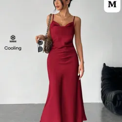 🍷 Vestido Red Breeze – Frescura satinada con corte midi y estilo vibrante