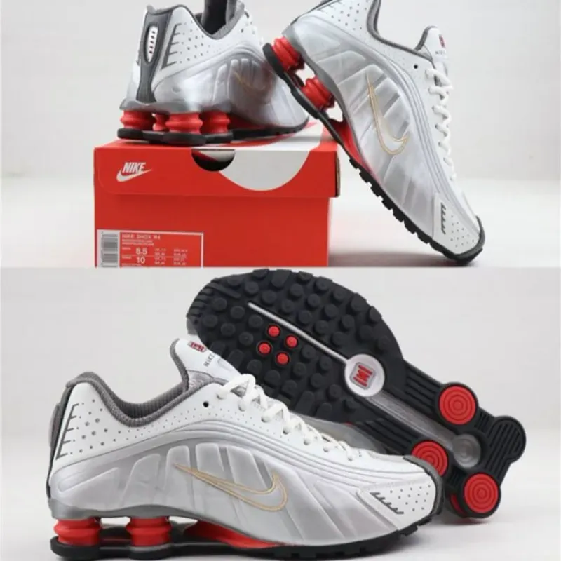 Nike Shox 4 Muelles Blancos Plateados y Rojos