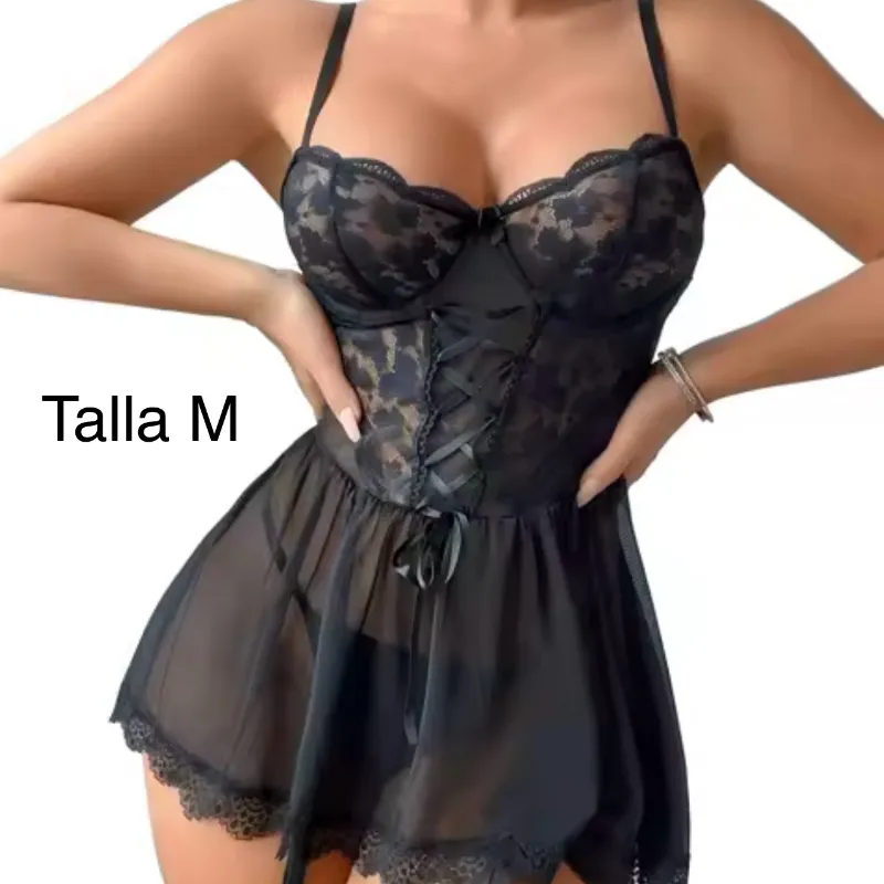 Babydoll Angel ✨ Negro con ligas 🖤