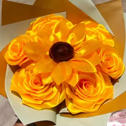 Ramo de 6 rosas eternas y un girasol