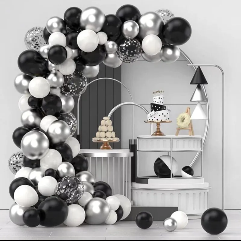 Globo  Art- -18577801  Set De Globo 120pz  Negro Y Plata  1 pz 