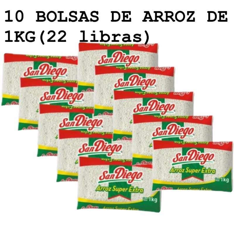 10 BOLSAS DE ARROZ DE 1KG (22 libras) 