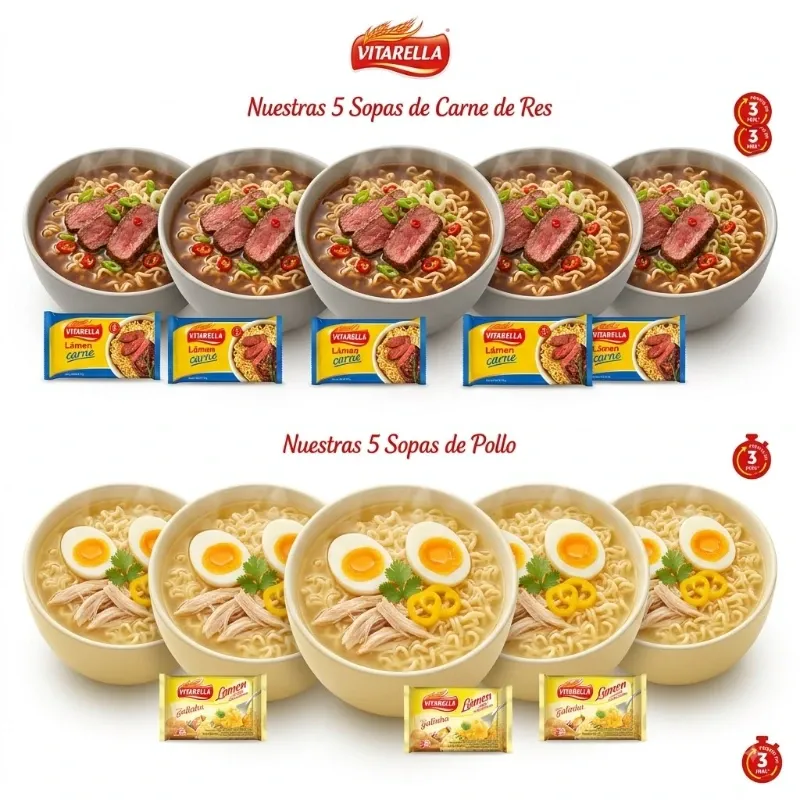 10 SOPAS INSTANTÁNEAS( 5 DE RES+ 5 DE POLLO) 🐂🐔