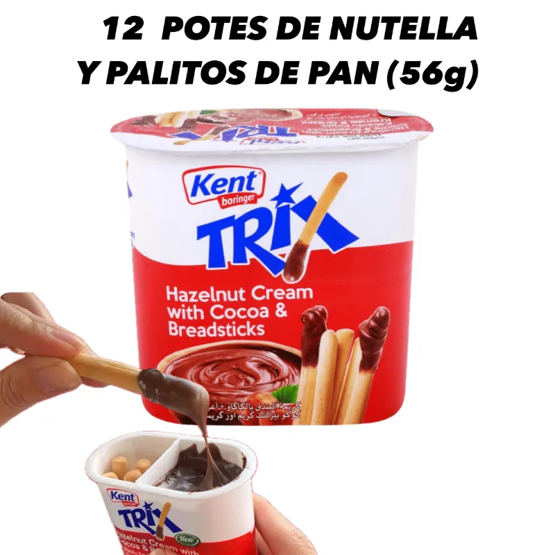 12 POTES DE NUTELLA CON PALITOS DE PAN KENT (56g)