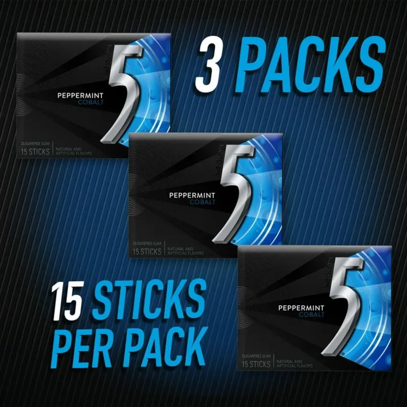 3 PAQUETE DE CHICLE WRIGLE'S FIVE( 45 BARRAS EN TOTAL)