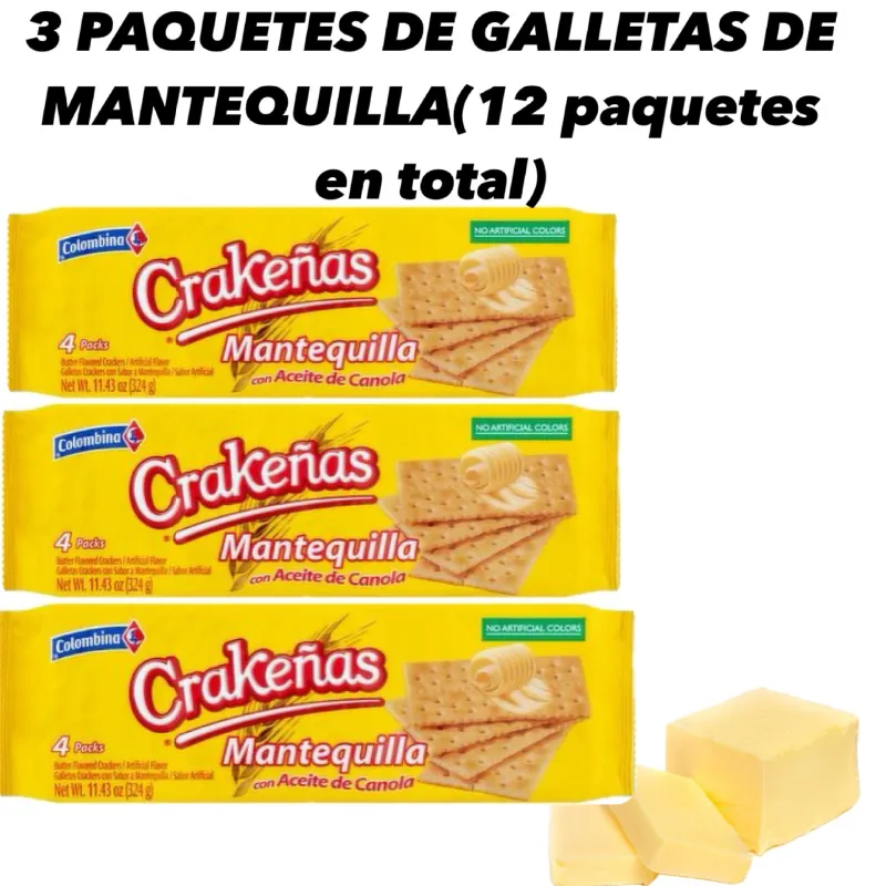 3 PAQUETES DE GALLETAS CRAKEÑAS DE MANTEQUILLA(12 paquetes en total)