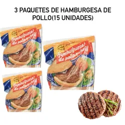 3 PAQUETES DE HAMBURGESA DE POLLO PRODAL(15 unidades)