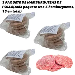 3 PAQUETES DE HAMBURGUESA(cada paquete trae 5, en total 15 hamburguesas)