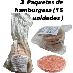 3 PAQUETES DE HAMBURGUESA DE POLLO (15 unidades)