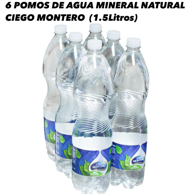 6 POMOS DE AGUA MINERAL NATURAL CIEGO MONTERO(1.5Litros)