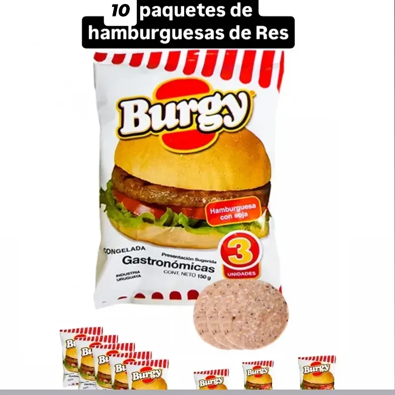 10 PAQUETES DE HAMBURGUESA DE RES CON SOJA 🍔