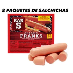 8 PAQUETES DE SALCHICHAS FRANKS( cada paquete trae 8 salchichas )
