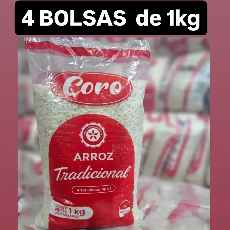 Arroz Blanco 1kg( 4 Bolsas)