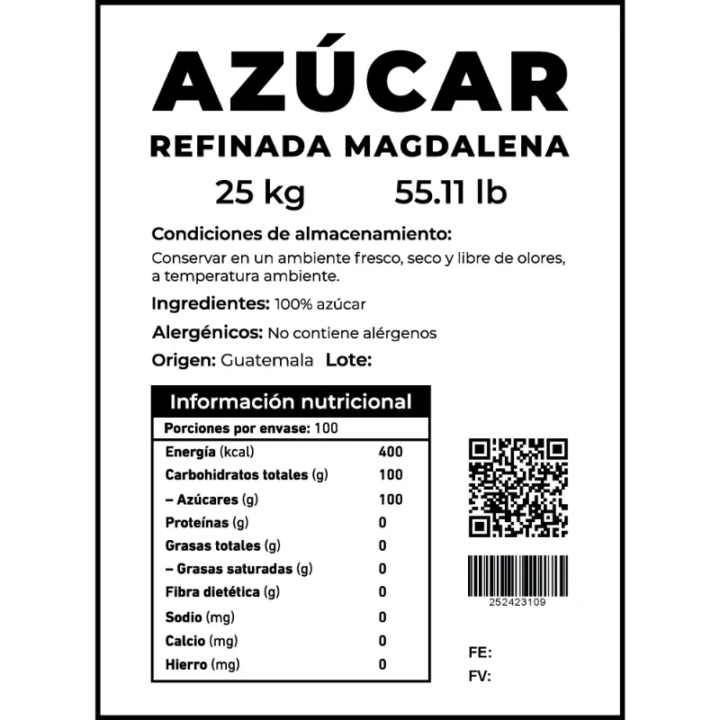 Azúcar refinada Magdalena (25 kg / 55.11 lb)