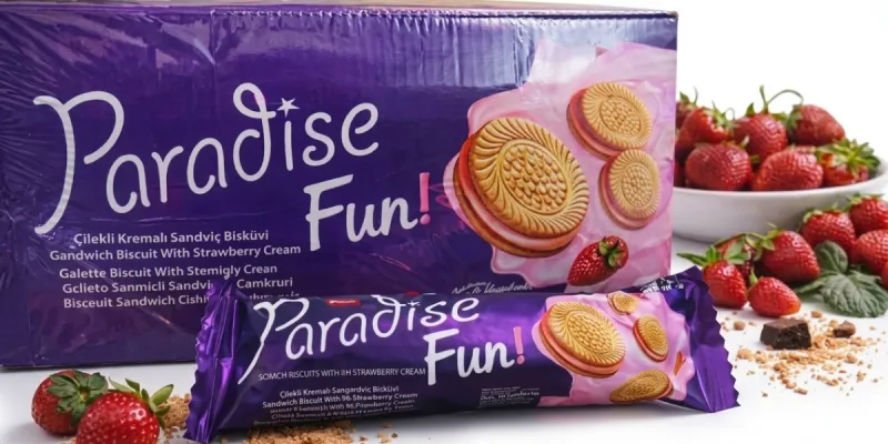 CAJA DE GALLETAS PARADISE FUN DE FRESA( 24 UNIDADES) 🍓