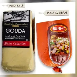 COMBO DE JAMON BRAVO( mitad, 3.2 Libras)+QUESO GOUDA ( mitad, 3.1 Libras))