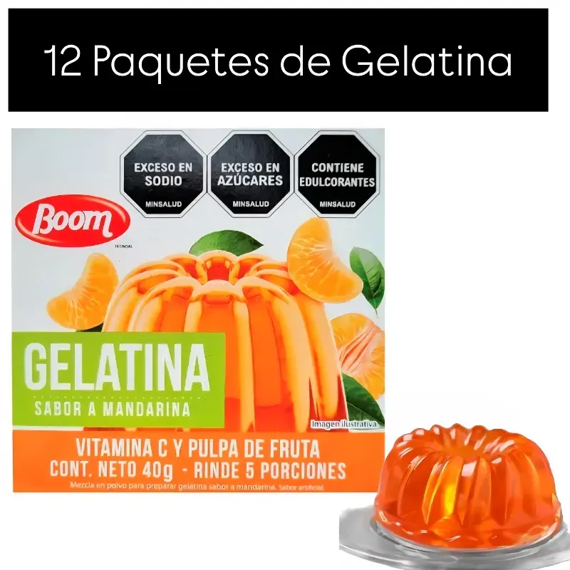 12 PAQUETES DE GELATINA BOOM(40gr cada caja)🍒🍓🍇🍊